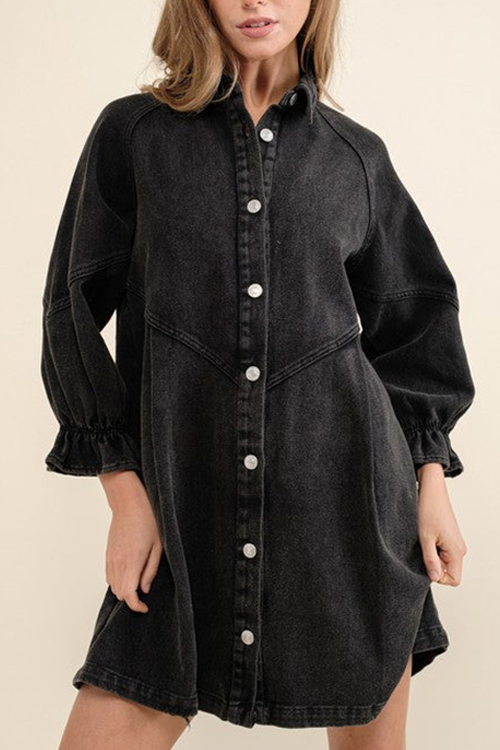 Kathiadress Lantern sleeve denim shirt dress