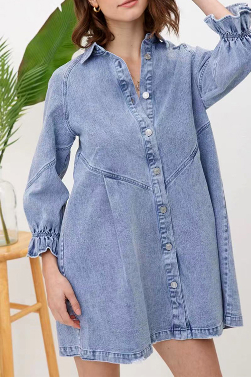 Kathiadress Lantern sleeve denim shirt dress
