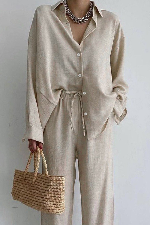Kathiadress Commuter Crumpled Loose Shirt Stylish Casual Suit