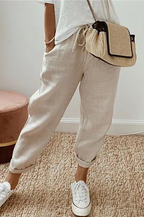 Kathiadress Cotton linen solid color multi-color casual pants