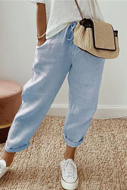 Kathiadress Cotton linen solid color multi-color casual pants