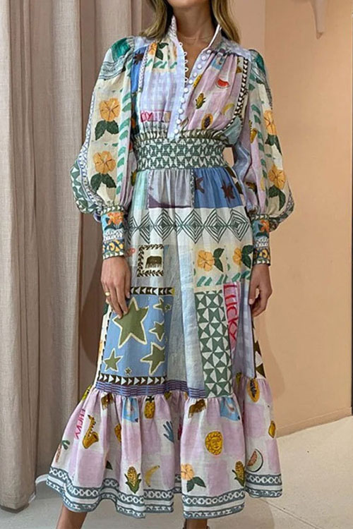 Kathiadress Color painted long sleeve fashionable casual dress