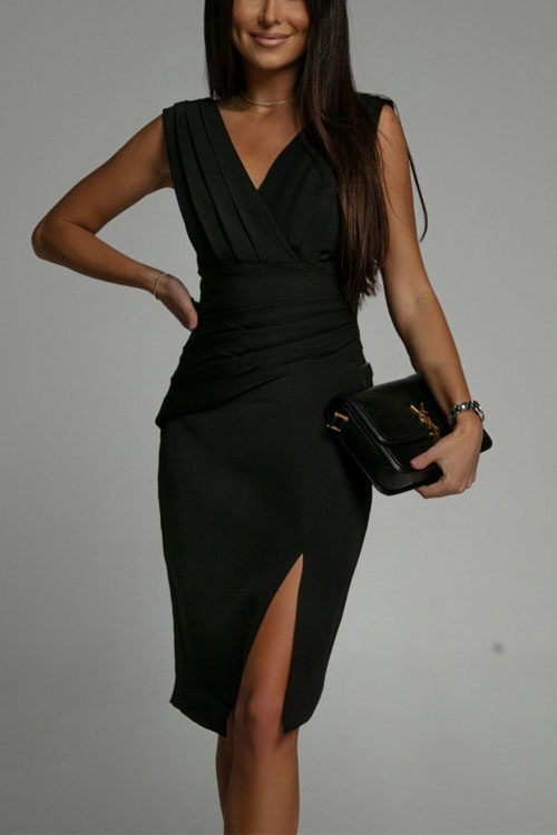V-neck split high waisted evening dress