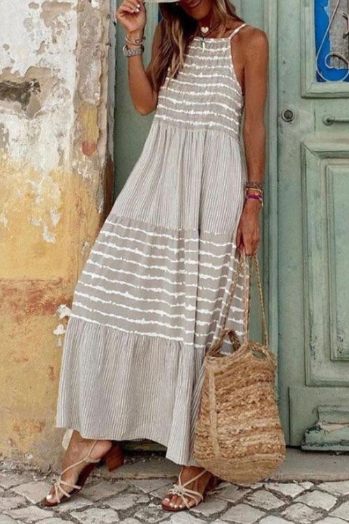 Strap Crew Neck Large Swing Panel Dress