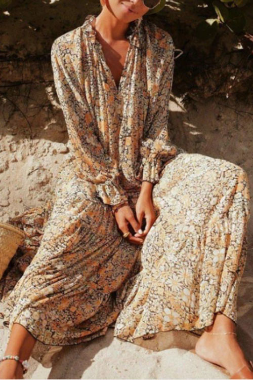 Small floral bohemian long beach dress