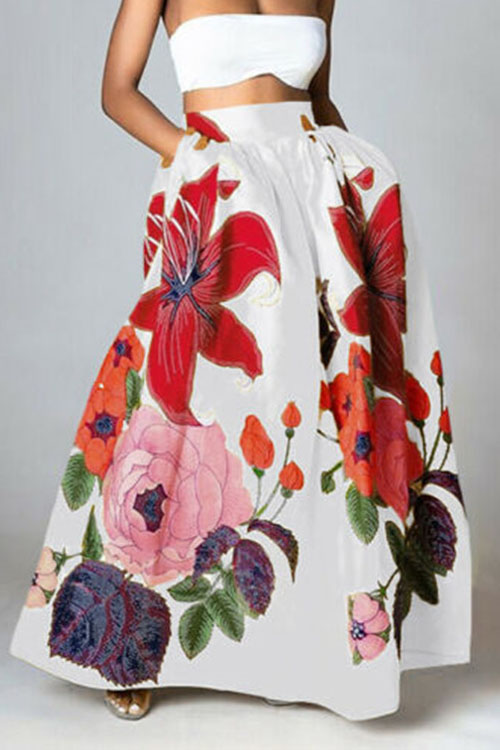 Bohemian Morning Glory Print Party Holiday Beach Skirt