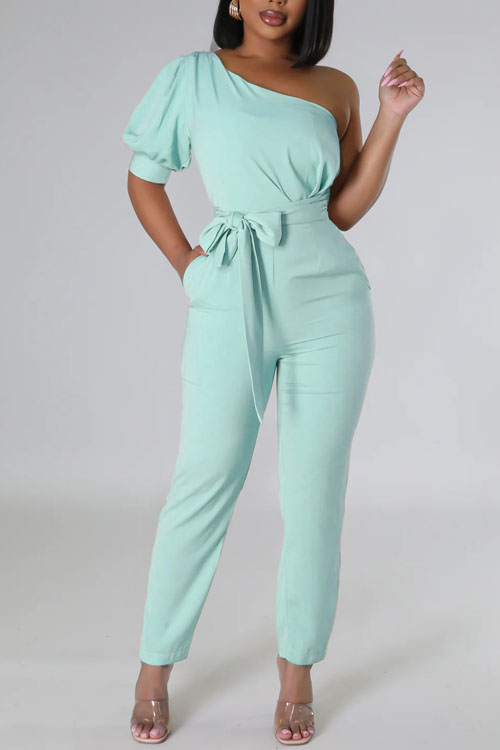Fashion One Shoulder High Waist Open Back Jumpsuit