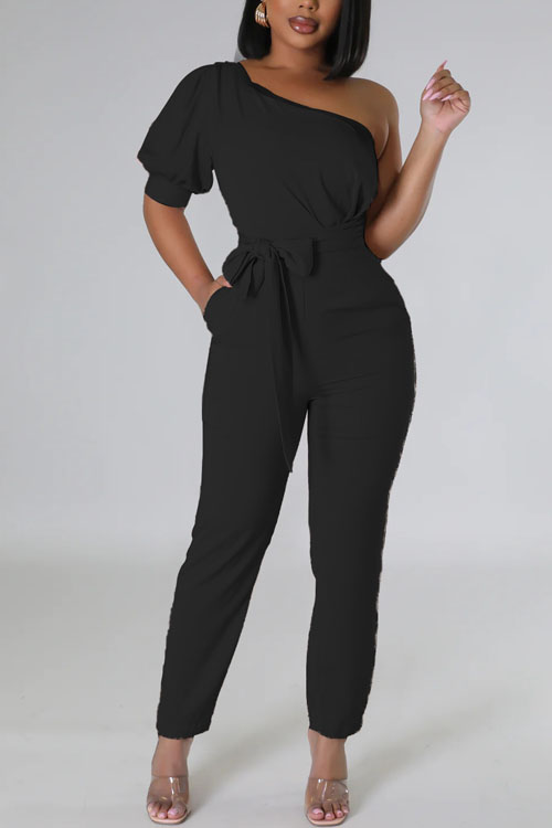 Fashion One Shoulder High Waist Open Back Jumpsuit