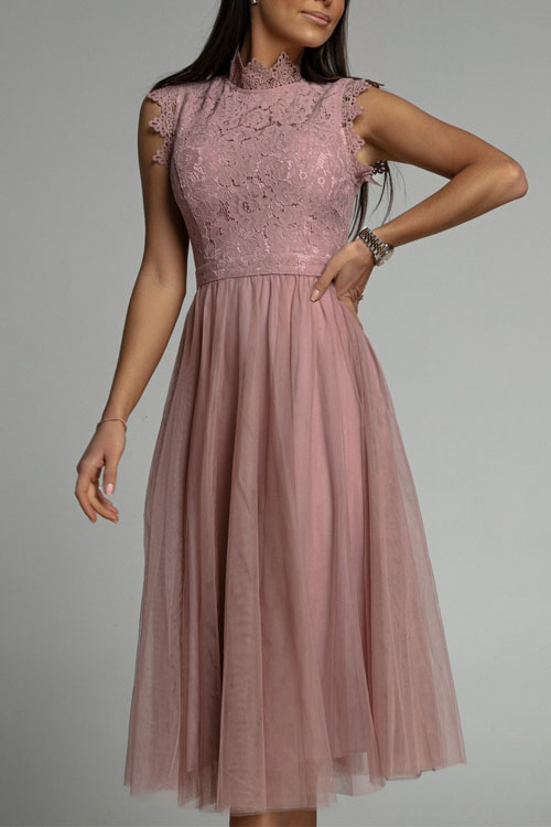 Kathiadress Playful lace patchwork mesh dress