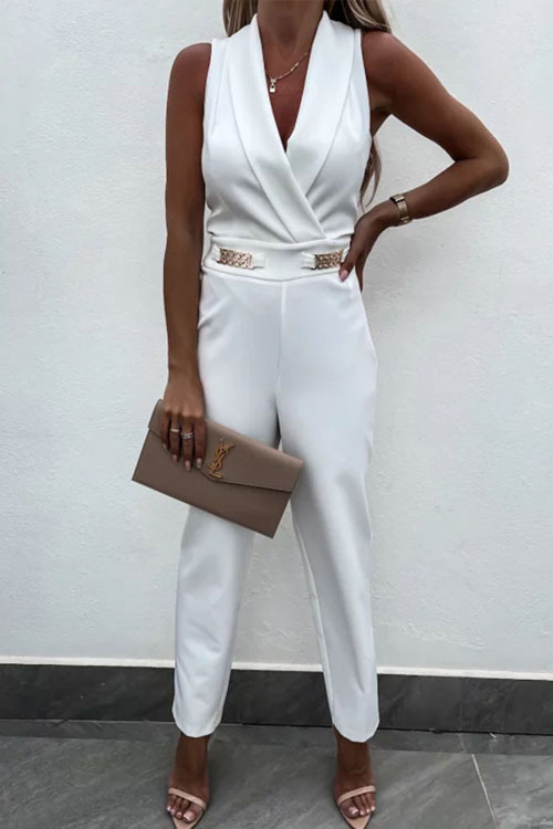 Kathiadress Green Fruit Neck Metal Decoration Open Back Jumpsuit