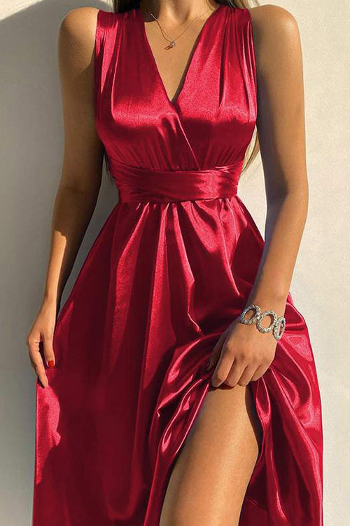 Solid strapping V-neck backless evening  party dress