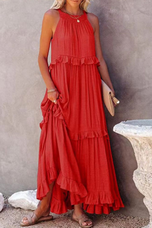 Vacation Wind Lotus Leaf Edge Flowing Beach Dress