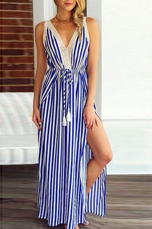 Casual Fashion Tank Top Stripe Printed Long Dress