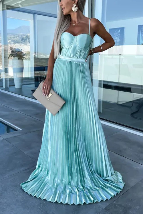 Casual Fashion Strap Satin Pleated Dress