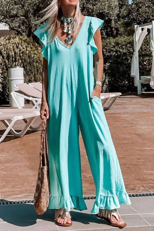 V-neck ruffled casual fashion jumpsuit