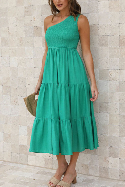 Kathiadres Single shoulder sleeveless layered pleated dress