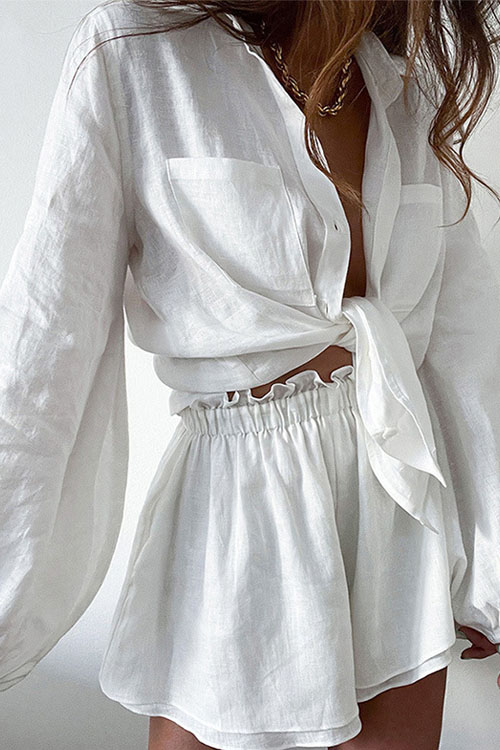 Kathiadress Casual and fashionable ruffled shorts+long sleeved set
