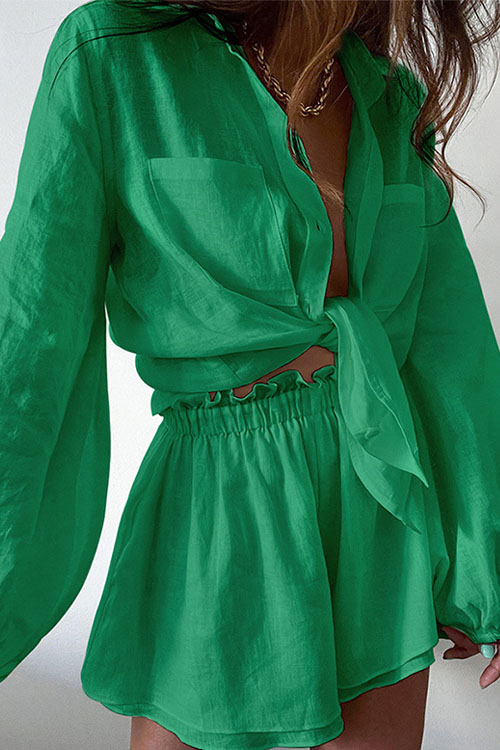 Kathiadress Casual and fashionable ruffled shorts+long sleeved set