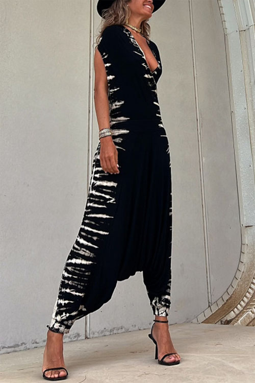 Kathiadress Knitted printed sexy low cut jumpsuit