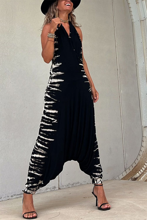 Kathiadress Knitted printed sexy low cut jumpsuit
