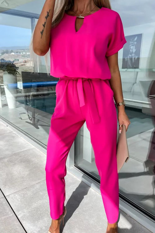 Kathiadress Short sleeved elastic waist lace up capris jumpsuit