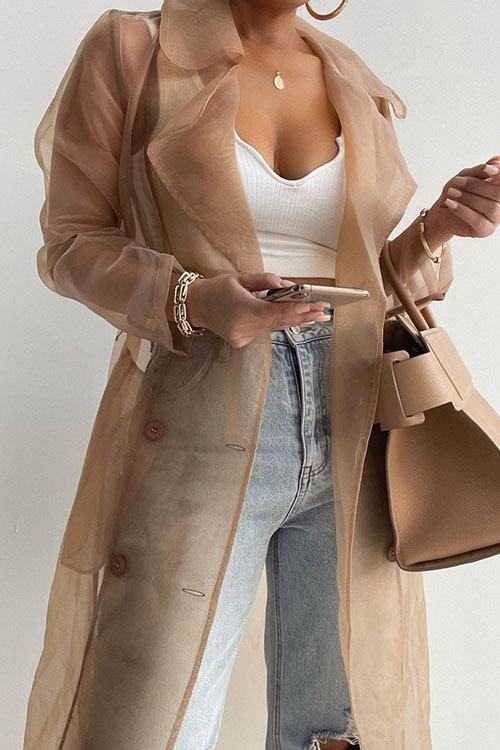 Solid Loose Thin Lantern Sleeve Cardigan