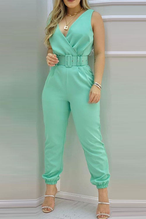 Kathiadress V-neck open back printed high waisted jumpsuit (including belt)