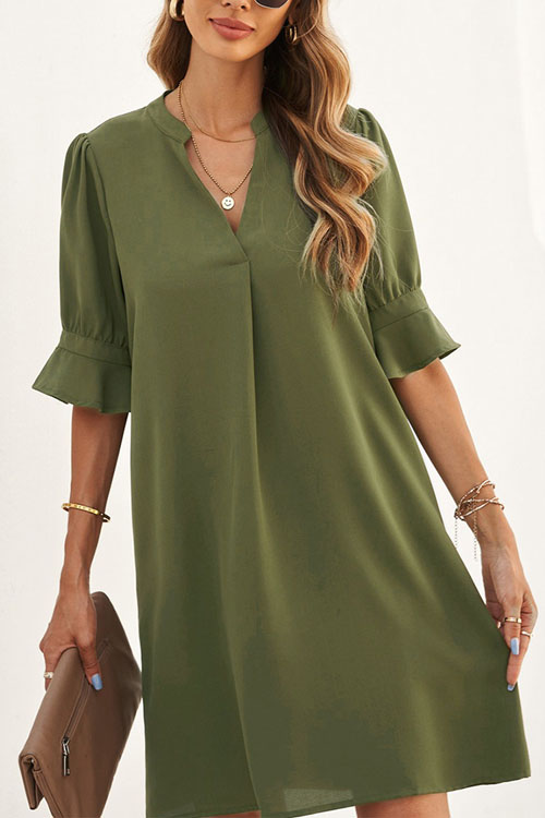 Kathiadress Chiffon Solid Color Loose Short Sleeve Dress