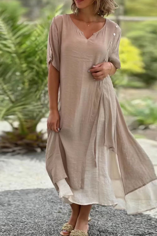 Kathiadress V-neck short sleeved asymmetrical dress