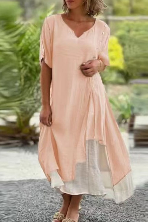 Kathiadress V-neck short sleeved asymmetrical dress