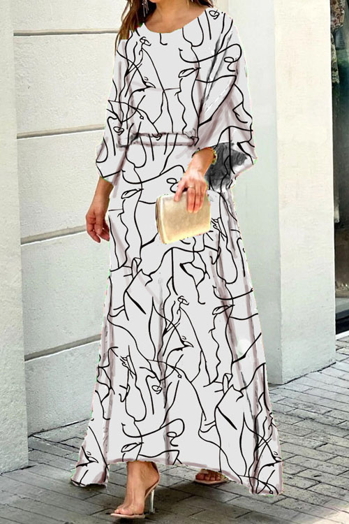 Kathiadress Loose print long sleeved top high waisted skirt set