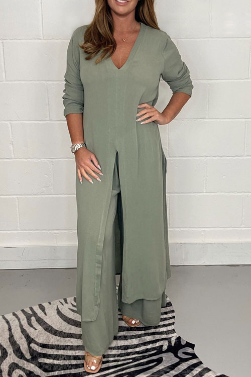 Kathiadress Split Long Top and Pants Set Two Piece Set
