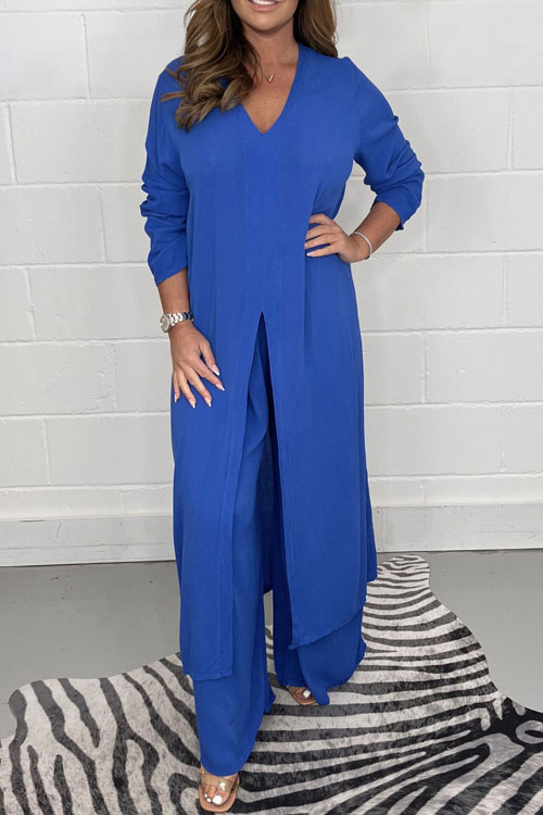 Kathiadress Split Long Top and Pants Set Two Piece Set