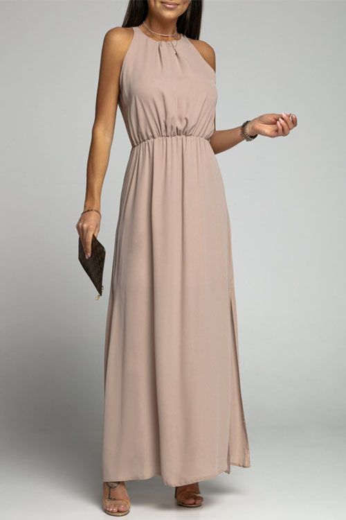 Open Back Sleeveless Waist Floor Long Dress