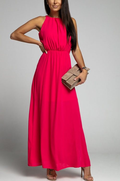 Open Back Sleeveless Waist Floor Long Dress