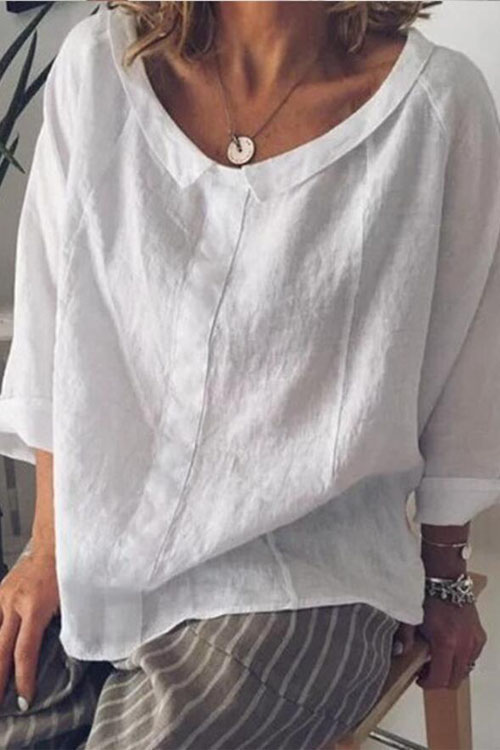 Kathiadress Linen loose lapel long sleeved solid color shirt