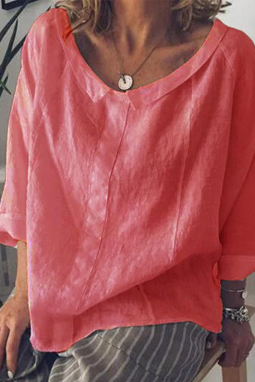 Kathiadress Linen loose lapel long sleeved solid color shirt
