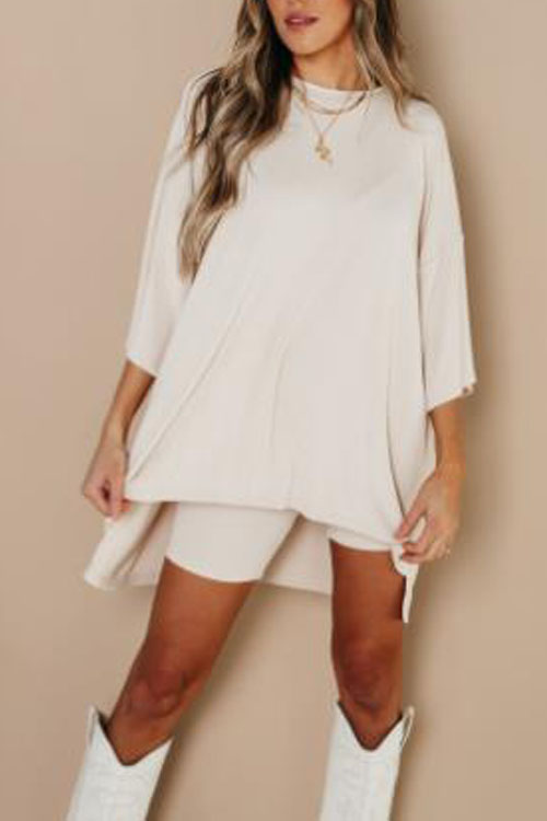 Kathiadress Home Holiday Casual Knit Long Shirt Safety Pants T-Shirt Set