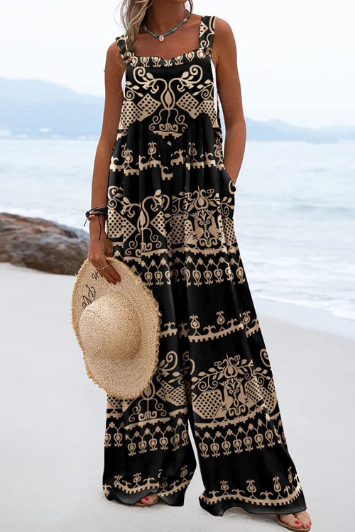 Kathiadress Ethnic Loose Printed Casual Fashion Trousers Jumpsuit