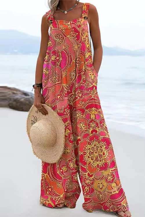 Kathiadress Ethnic Loose Printed Casual Fashion Trousers Jumpsuit