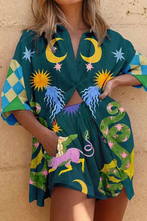 Kathiadress Casual printed shorts short sleeve fashion casual suit