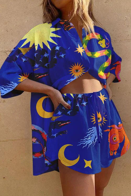 Kathiadress Casual printed shorts short sleeve fashion casual suit