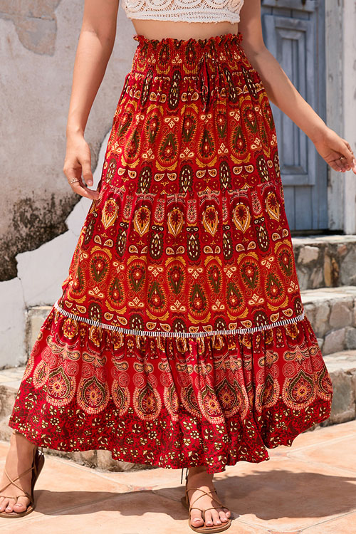 Kathiadress High Waist Swing Rayon Printed Holiday Beach  Skirt