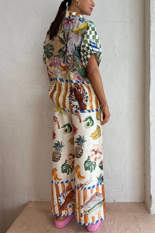 Kathiadress Fruit fashion casual print two-piece suit shirt + wide-leg pants