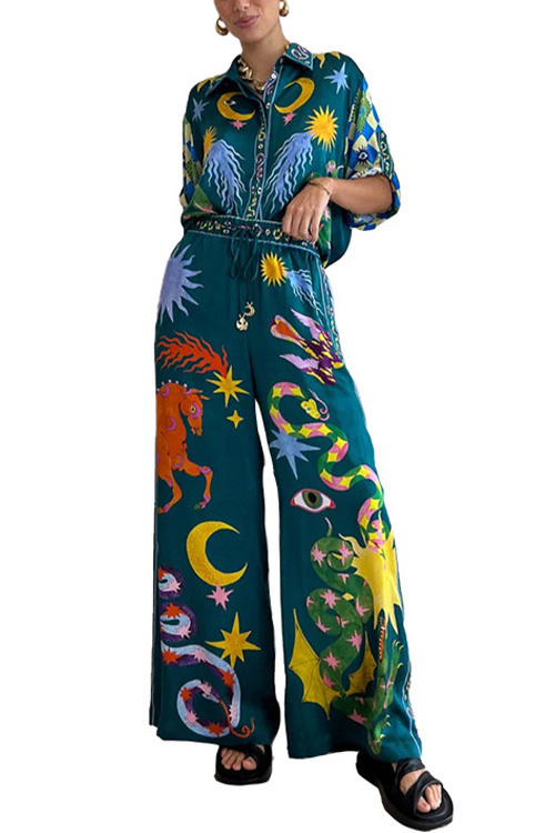 Kathiadress Southeast Asian style fashion printing casual suit two pieces