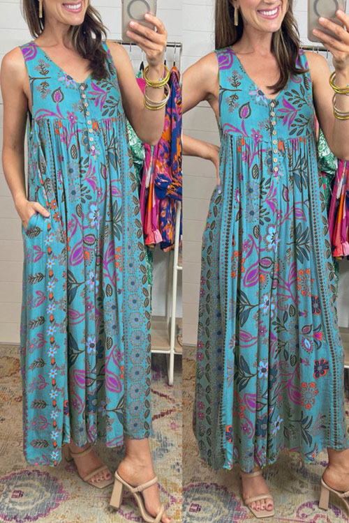 Kathiadress Vintage Print Loose Sleeveless Jumpsuit