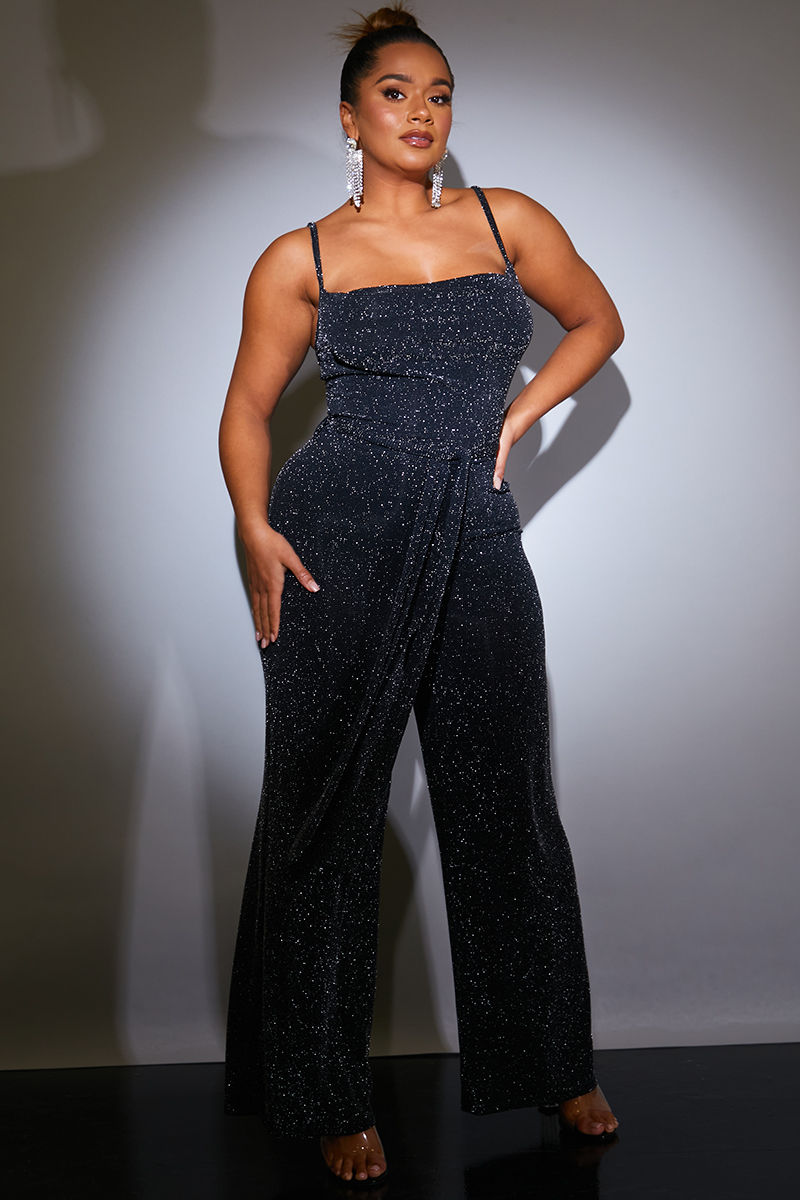 Sparkle Cowl Neck Wide Leg Jumpsuit