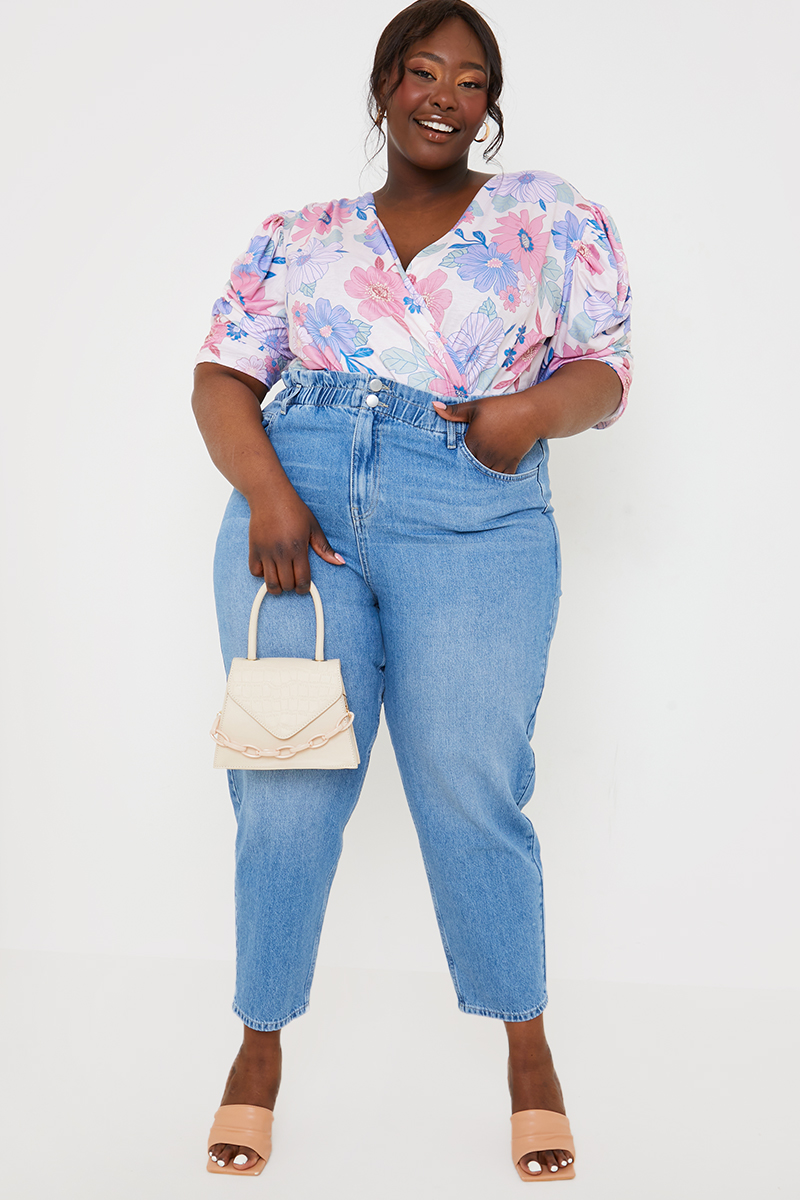 Plus size outlet paperbag denim skirt