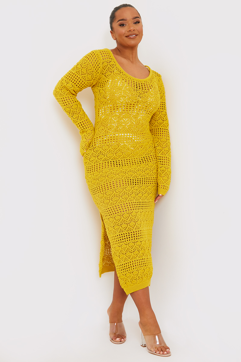 Yellow crochet hot sale dress