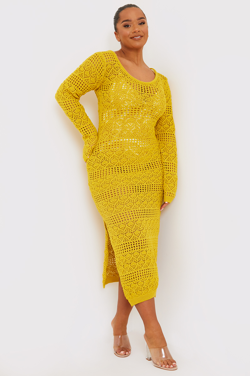 Crochet Long Sleeve Midaxi Dress